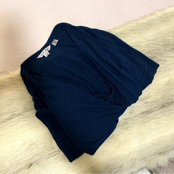 DEREK HEART Navy Blue S 3/4 Sleeves Open Cardigan Drawstring Vertical Cinch Back - Picture 4 of 10